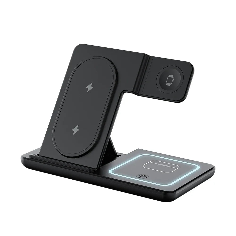 30W 3 in 1 Foldable Night LED Light Wireless Charger Stand For iPhone Samsung Apple Watch 2-8 SE Airpods Fast Charging Holder