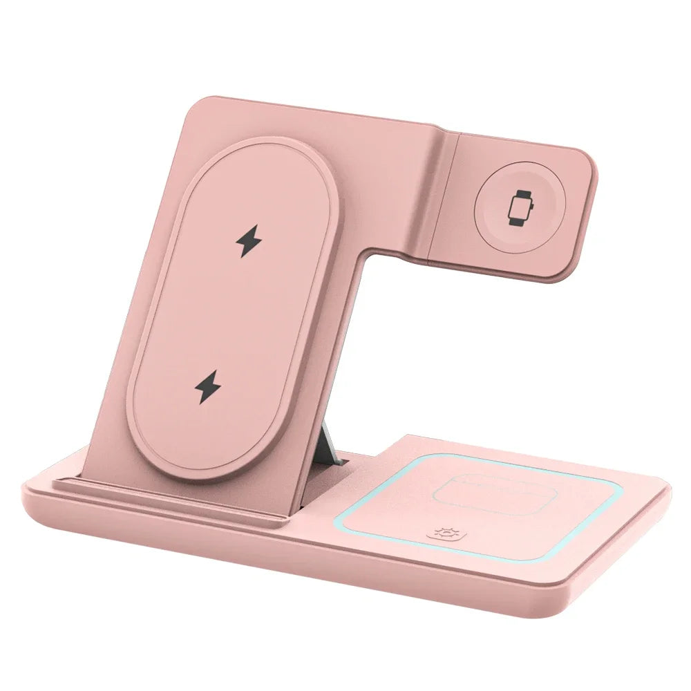 30W 3 in 1 Foldable Night LED Light Wireless Charger Stand For iPhone Samsung Apple Watch 2-8 SE Airpods Fast Charging Holder