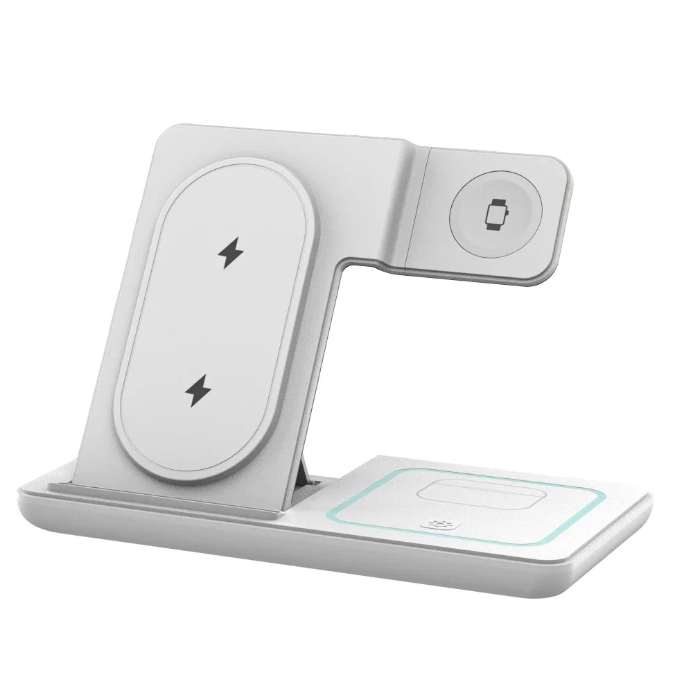 30W 3 in 1 Foldable Night LED Light Wireless Charger Stand For iPhone Samsung Apple Watch 2-8 SE Airpods Fast Charging Holder