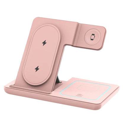 30W 3 in 1 Foldable Night LED Light Wireless Charger Stand For iPhone Samsung Apple Watch 2-8 SE Airpods Fast Charging Holder
